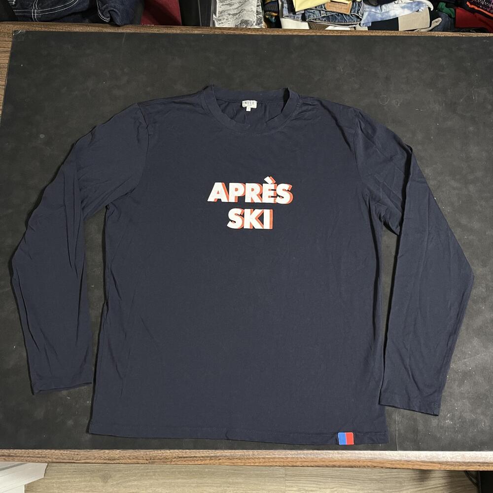 KULE Après Ski Shirt Mens Small Navy Long Sleeve Organic Cotton Winter Tee